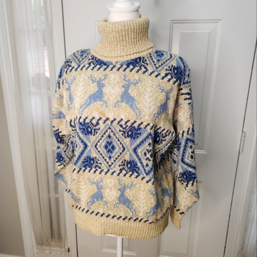 United States Sweater Blue and Tan Turtleneck Size Small
